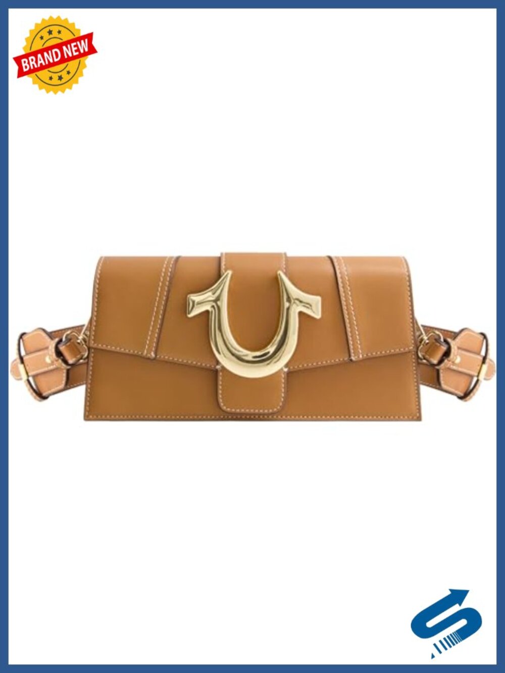Mini Flap Crossbody Handbag with Horseshoe Logo, Shoulder Strap